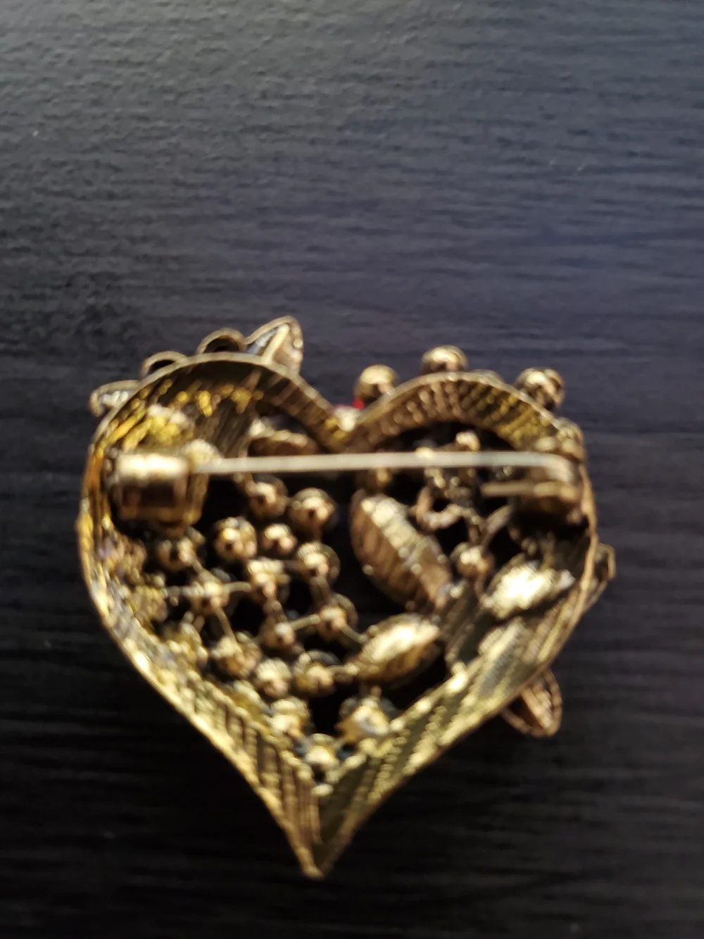 Red Heart & Butterfly Crystal Brooch with Gold-Tone Accents